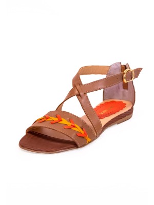 SANDÁLIA EM COURO CARAMELO/LARANJA/AÇAFRÃO